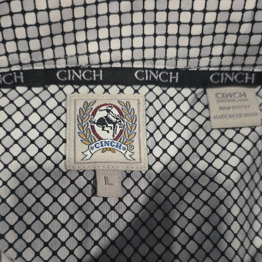 Cinch  Blueish Black and White Grid Print Western Shirt